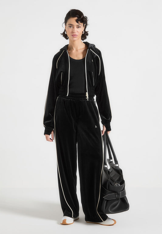 Eiffel Velour Straight Leg Joggers - Black