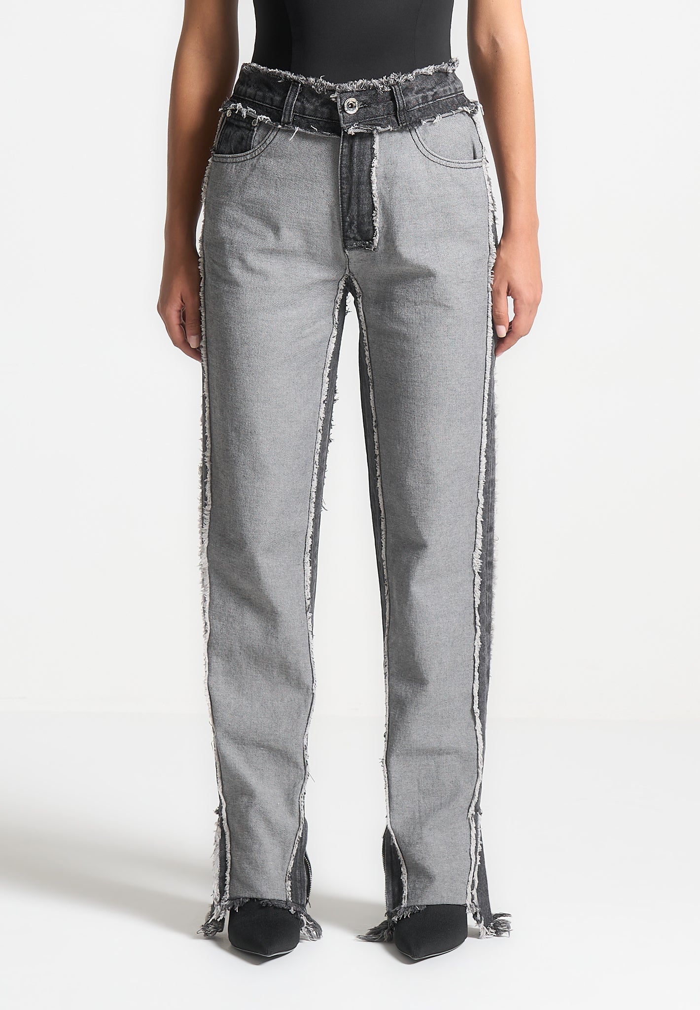 Distressed Mom Jeans - Washed Black