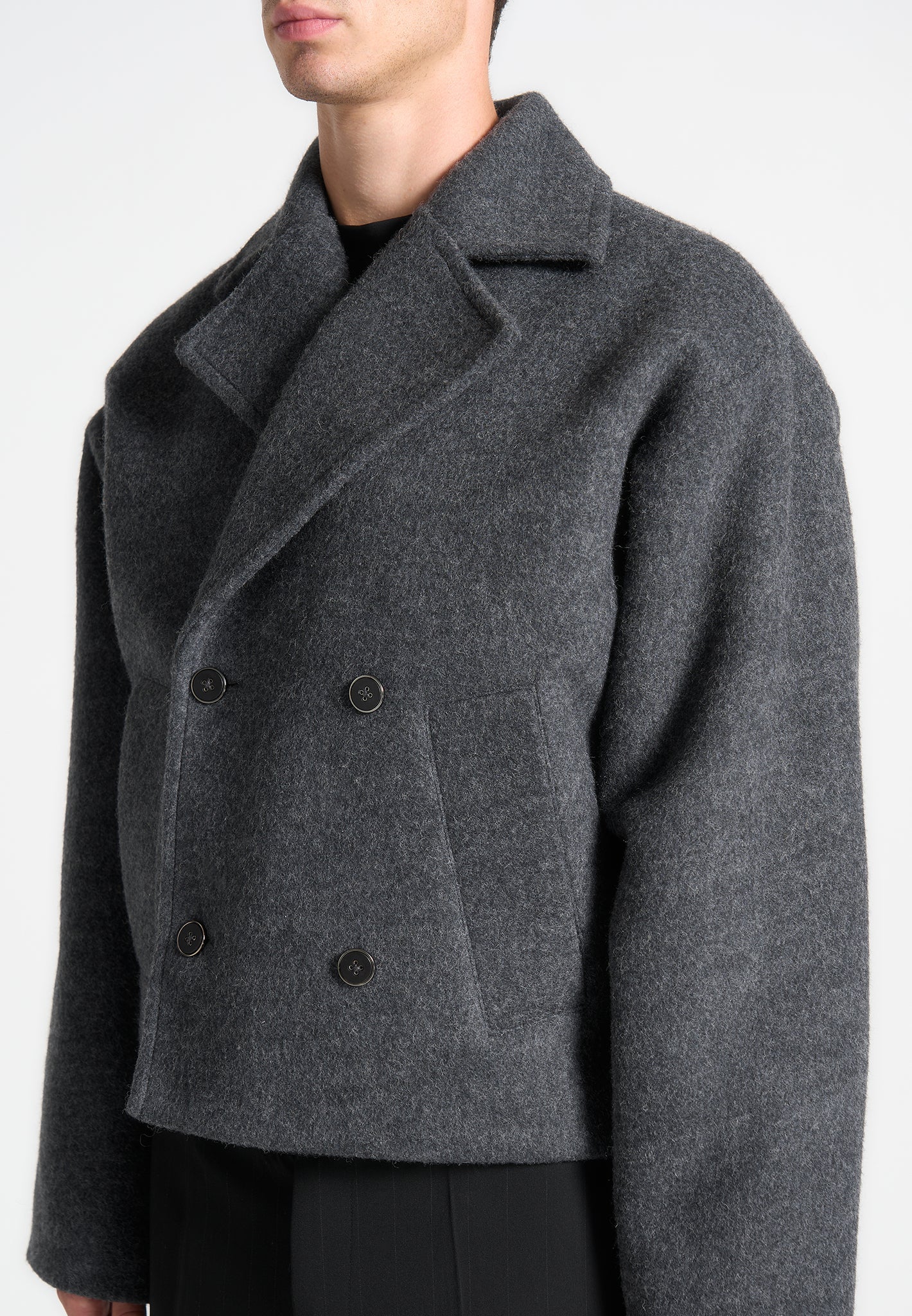 Zweireihige Wolljacke - Grau 