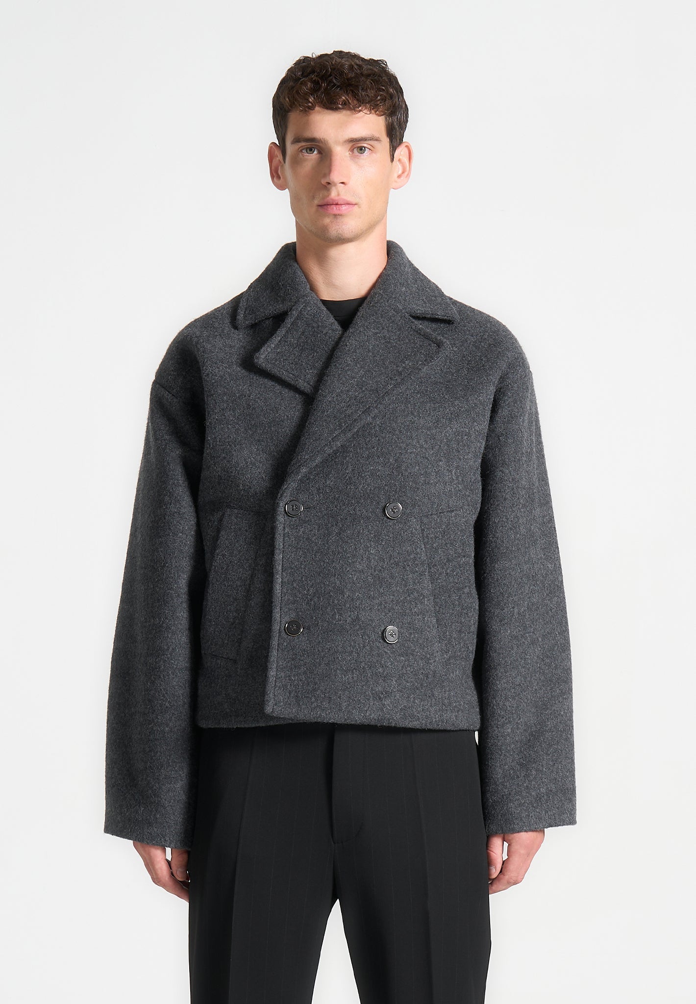 Zweireihige Wolljacke - Grau 