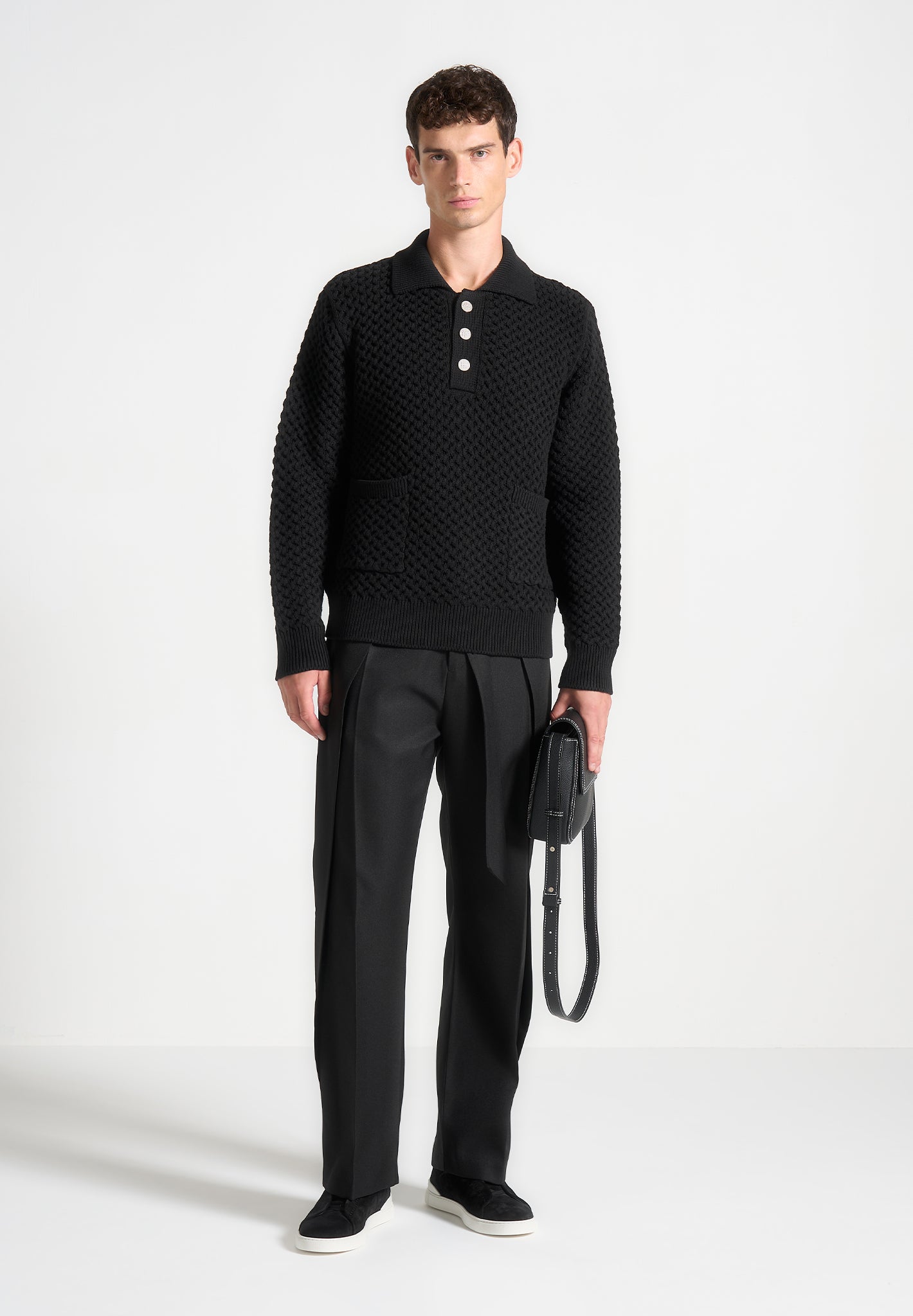 Relaxed Fit Wrap Leg Tailored Trousers - Black
