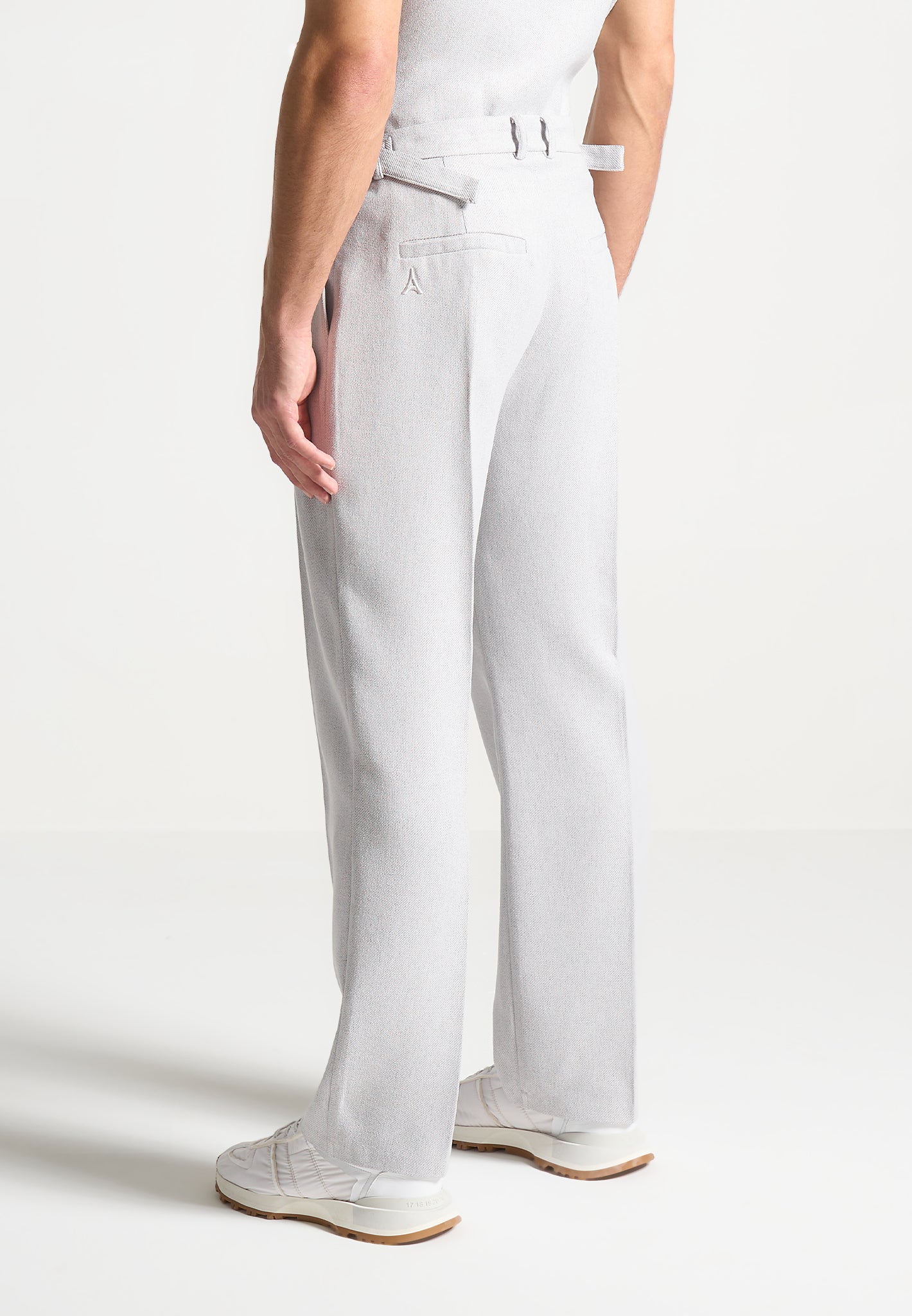 Relaxed Fit Textured Pleated Tailored Trousers - Grey
