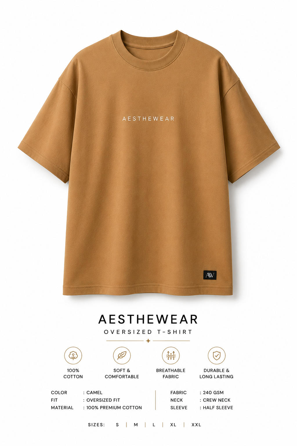 AESTHEWEAR Camel Oversized T-Shirt - Image 2